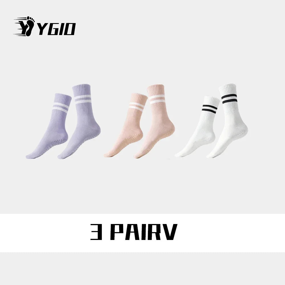 3pairs  Grip Socks for Women, Non Slip Pilates Yoga Socks with Double Stripes Non Slip Socks for Workout, Ballet, Athletic Socks