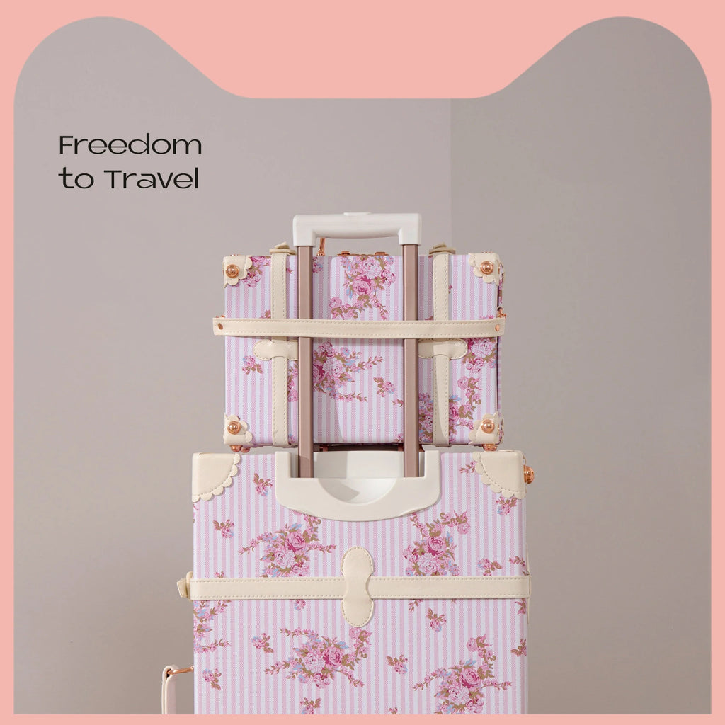 New Vintage Travel Suitcase Women Set Handbag Boarding Trolley Luggage Universal Wheel Fresh Floral Fashion Bag 20/22/24/26 Inch