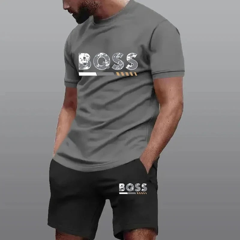 Summer Sportswear Men's Suit Fashion Two-Piece Sports Fitness Running Casual Quick Drying Short Sleeved Shorts Set Men clothing