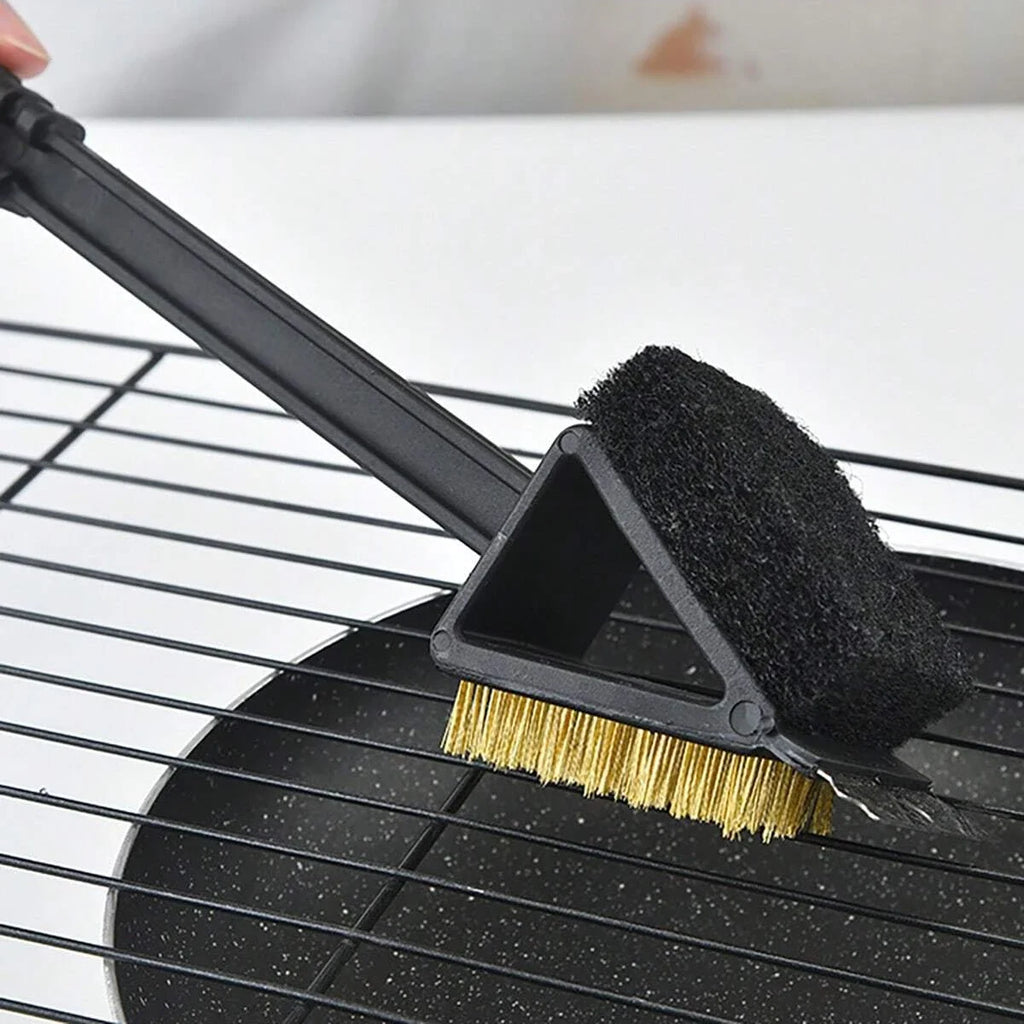 1pc-Long Handle BBQ Tool Barbecue Grill Oven Cleaning 3 in 1 CornerCopper Wire Brush for Outdoor PicnicCopper Wire Sponge Shovel