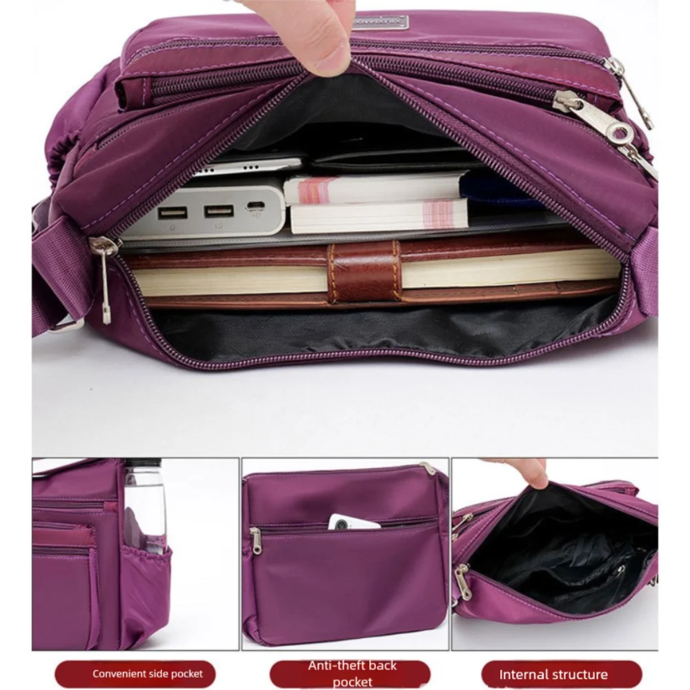 Portable Nylon Messenger Bags Large Capacity Casual Crossbody Pack Solid Color Waterproof Tote Bags Women Girls