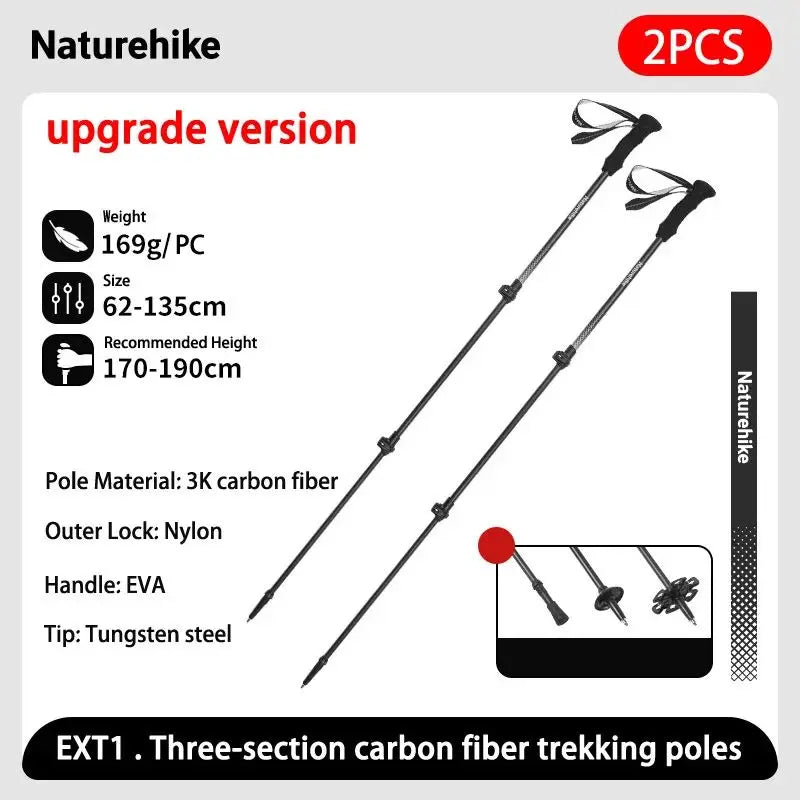 Naturehike 3-section Carbon Fiber Hiking Poles Ultralight Telescopic Trekking Poles Outdoor Hiking Camping Walking Stick