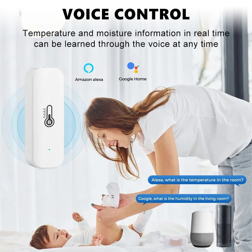 Tuya WiFi Indoor Smart Temperature and Humidity Sensor Hygrometer Battery Powered APP Monitoring For Alexa Google Home Voice