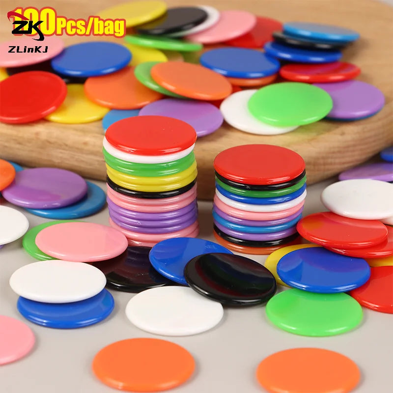 100Pcs 25mm Montessori Learning Education Math Toy Plastic Poker Chips Bingo Chip Markers Token Family Club Party Counting Toy
