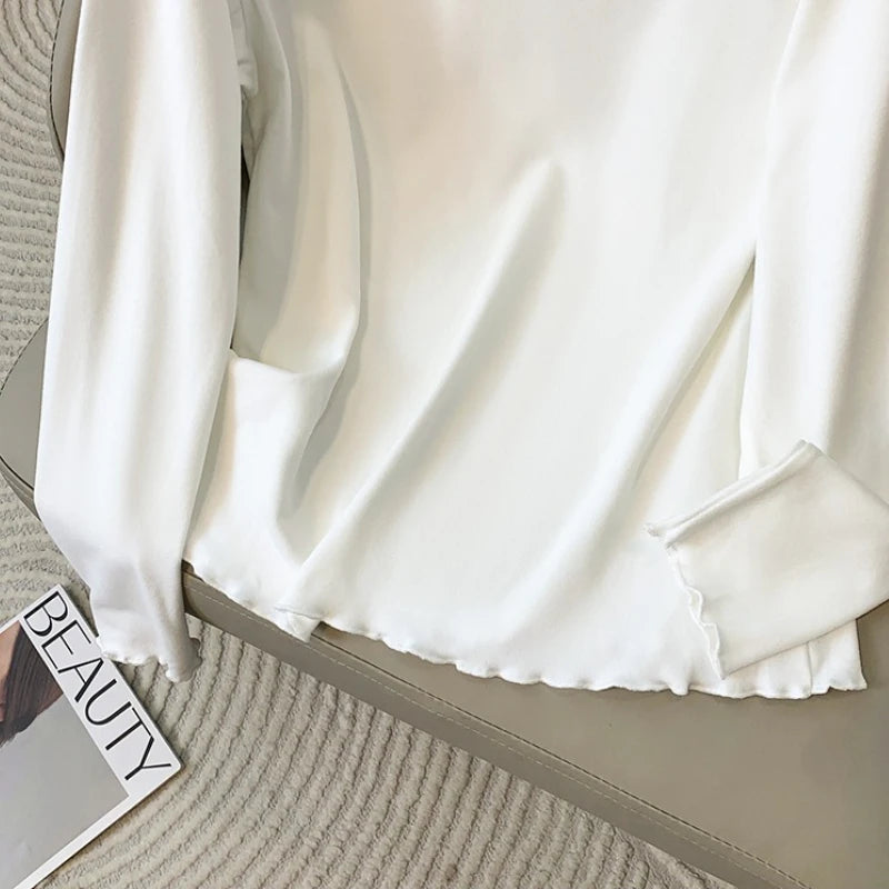 Inner Wear Autumn Winter Fleece Lined Fashion Big Size Tops 2026 Plus Size Women's Long Sleeve Turtleneck Velvet Base T-shirt