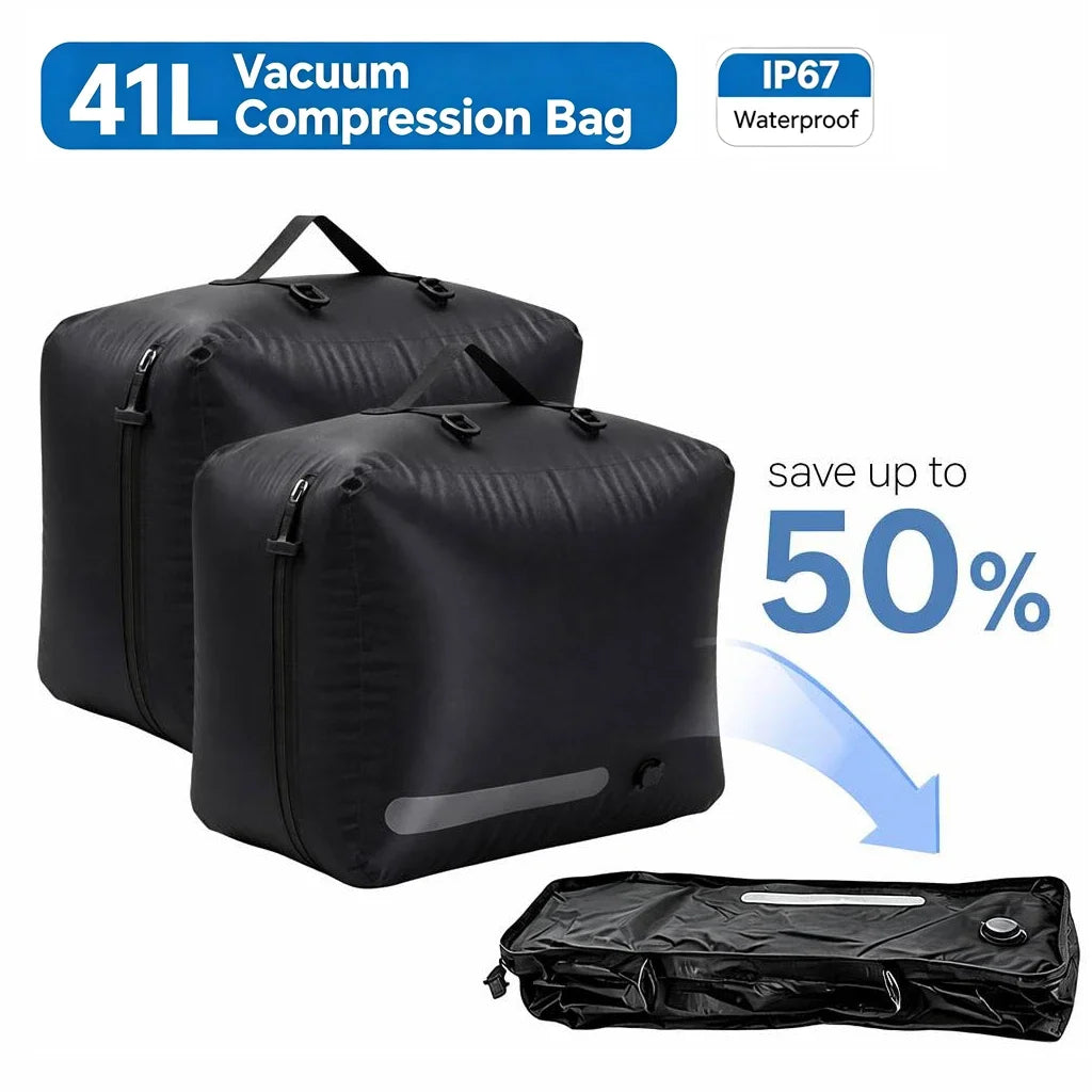 41L Vacuum Compression bag IP67 Waterproof Space Saver Clothes Luggage Organizer Electric Pump Travel Black storage organization