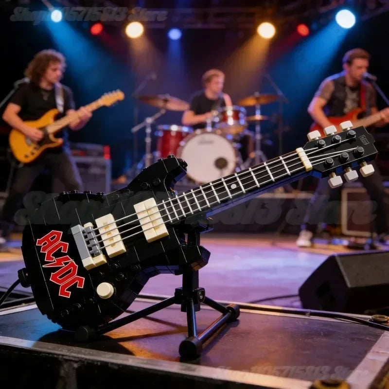 Brick Guitar Model Kit DIY Mini Electric Replica Ornament Rock Band Inspired Puzzle Toy Gift For Music Lovers Teens Desk Decor