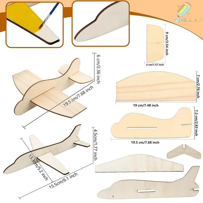 Kids DIY Graffiti Wooden Board Airplane Craft Toys Parish Open Learning Drawing Materials Glider 3D Puzzles Airplane Model Toys