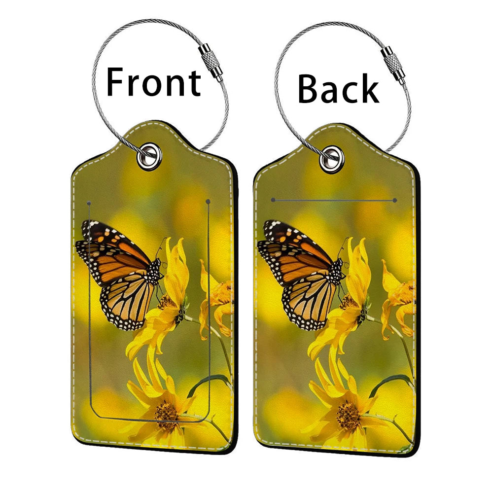 HOT SALE Tyrant butterfly Leather Business Luggage Tag Suitcase Address Label Luggage Boarding Case Label Name ID Address Clip