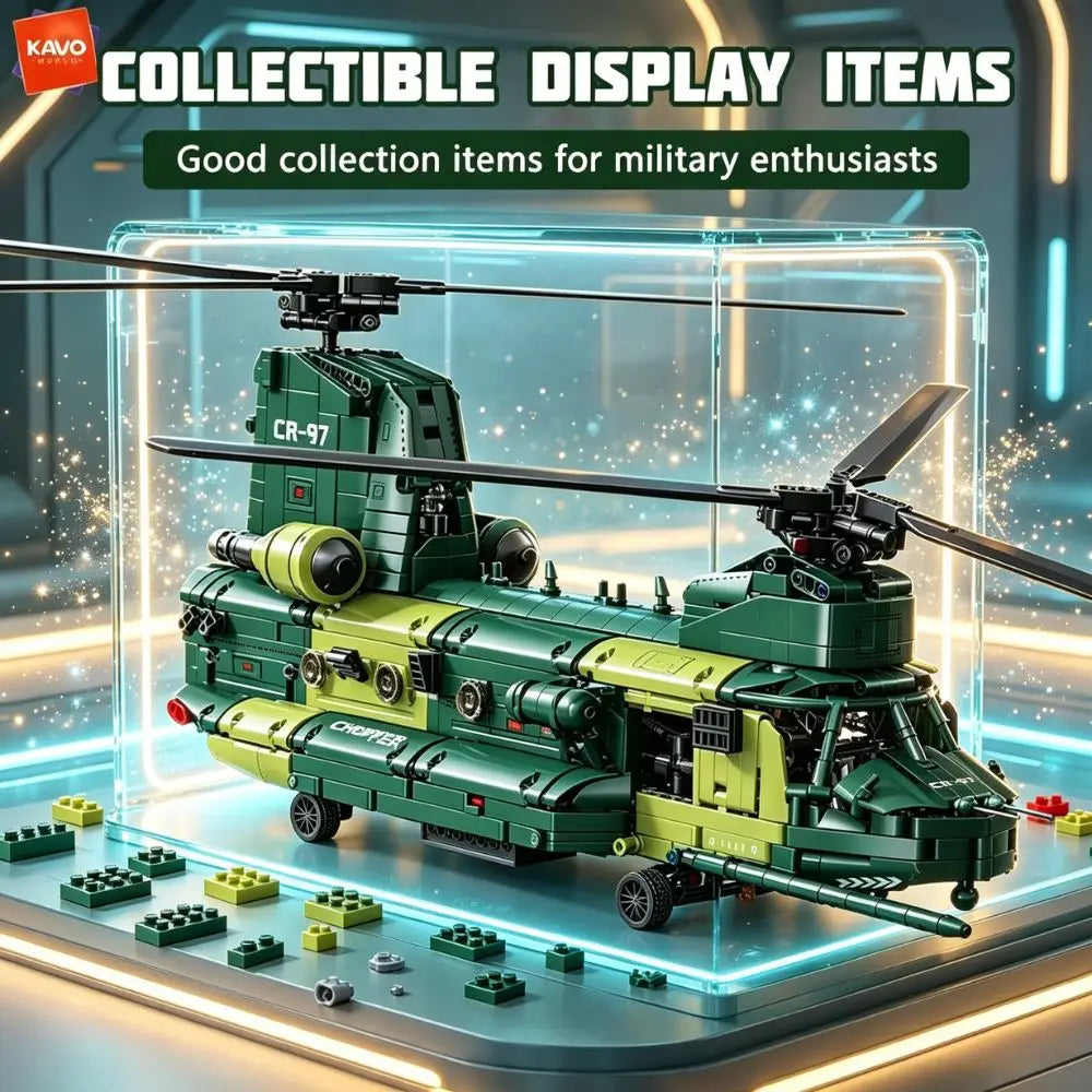 KAVOWORLD 1826PCS Transport Helicopter Building Block Set DIY Construction Bricks Toys Collectible Ornament for Adult Room Decor