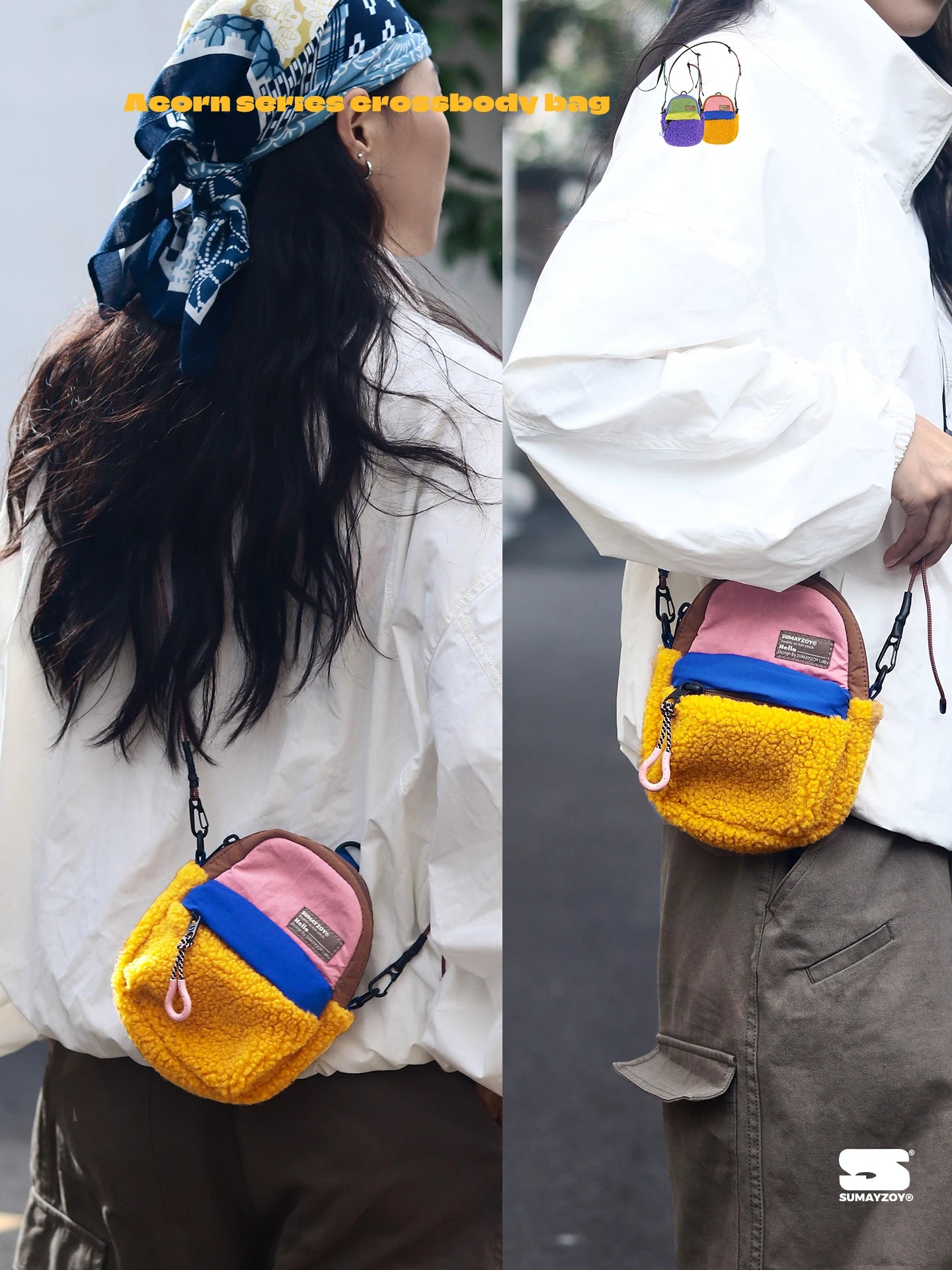 Sumayzoys Plush Crossbody Bag Outdoor Functional Style Single Shoulder Mobile Phone Bag Lightweight Autumn Winter Personalize...
