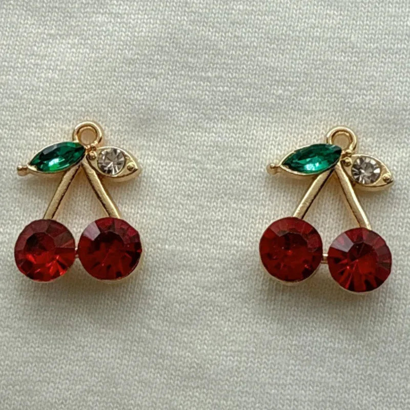 12pcs Amazon Red Cherry Keychain DIY Accessories Water Diamond Resin Fruit Pendant Car Women's Bag Pendant