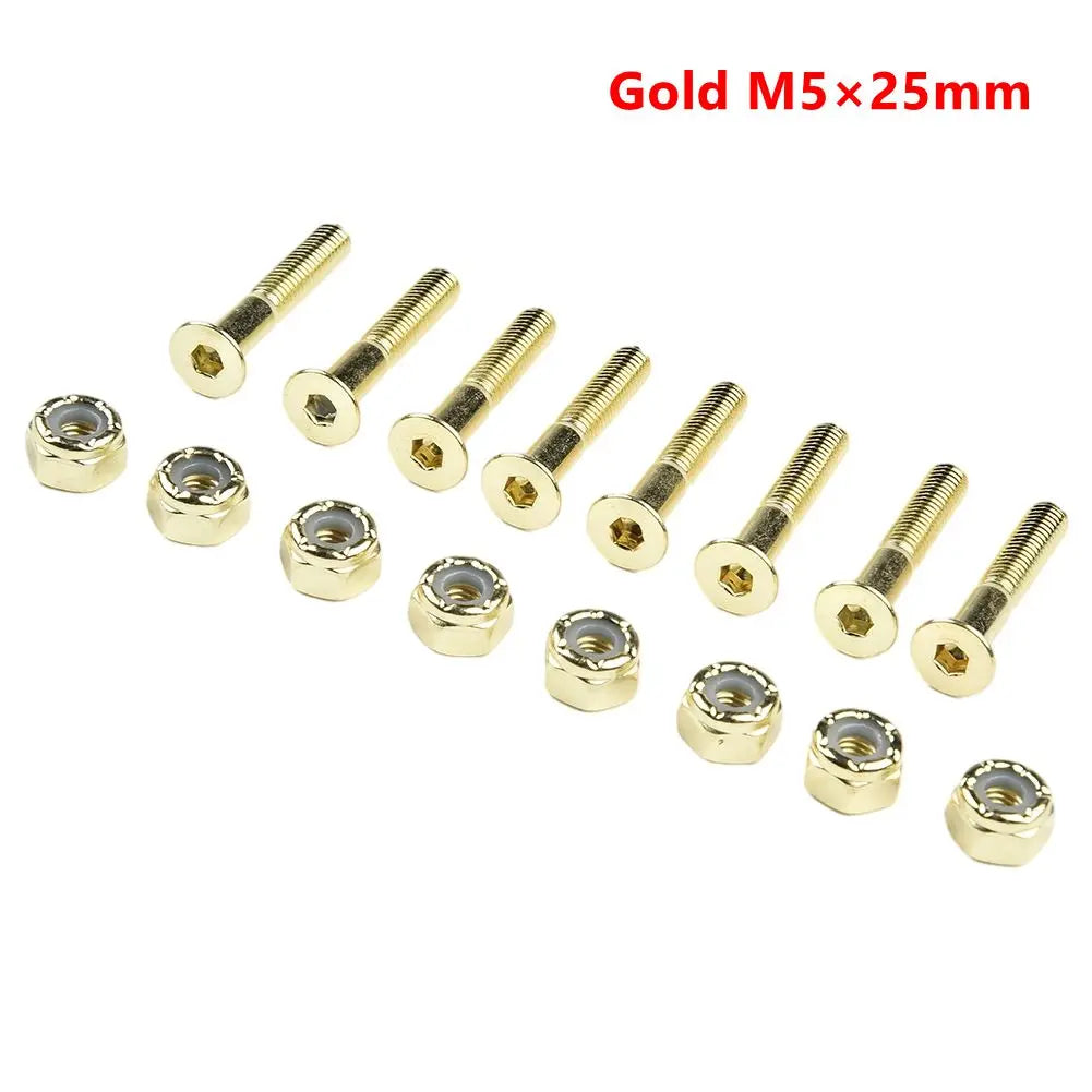 16Pcs Screws Bolts+Nuts 25/28/30mm Accessories Carbon Steel Long Board M5 Nuts Replacement Skateboard Tool