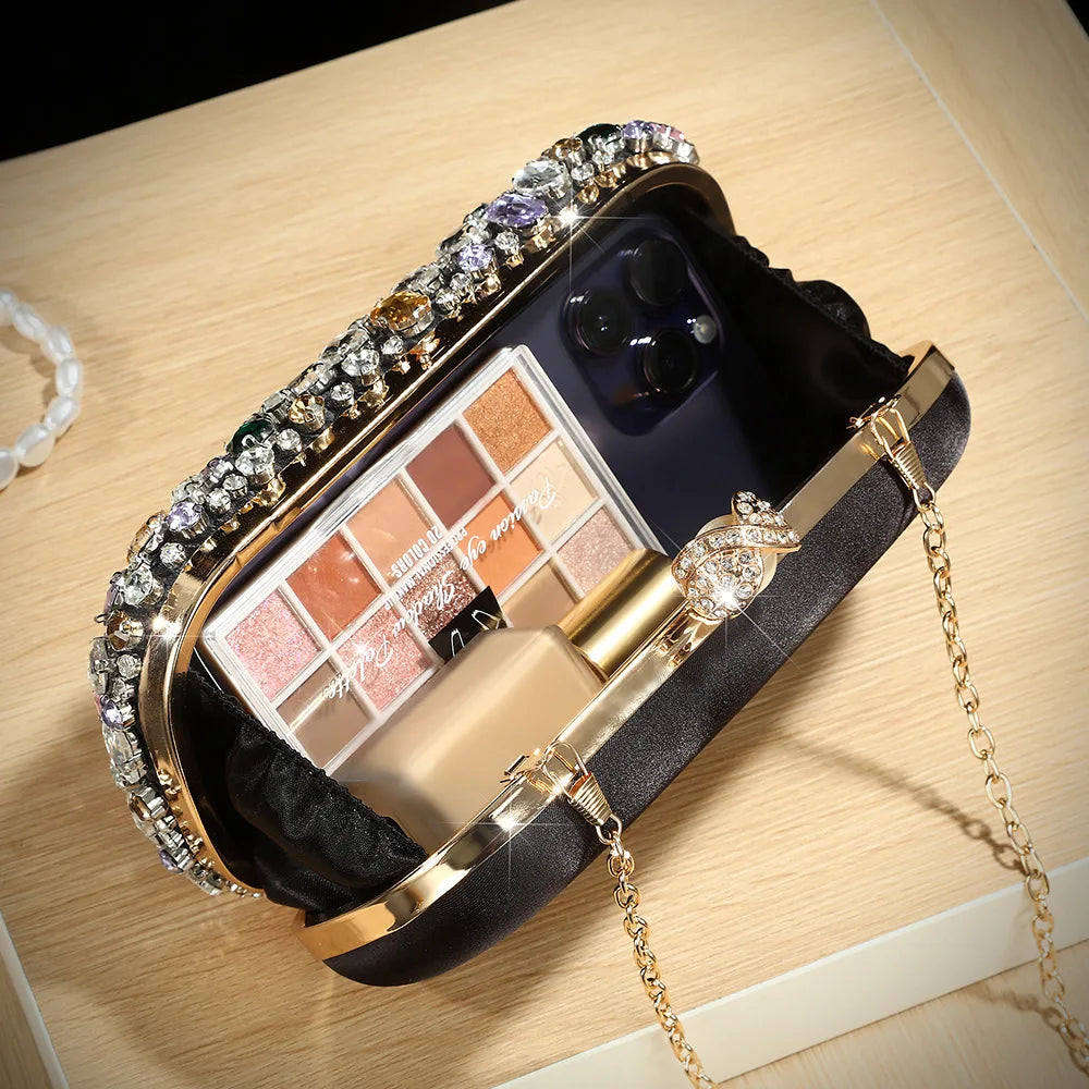 Colored sparkling gemstone creative diamond-encrusted bag banquet bridal cheongsam bag diagonal span celebrity fashion bag
