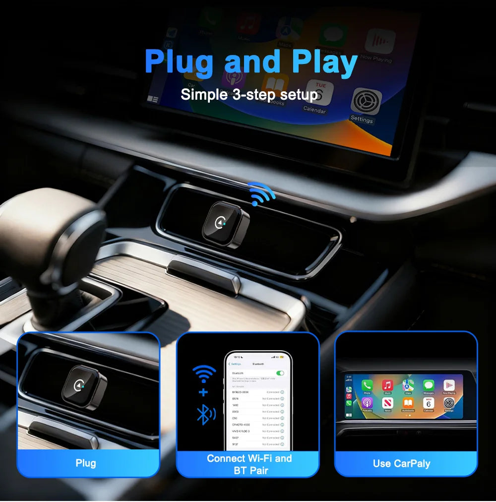 Wireless CarPlay Android Auto Adapter Wired to Wireless Upgrade Plug and Play Fast Stable Connection Mini Portable Car Adapter