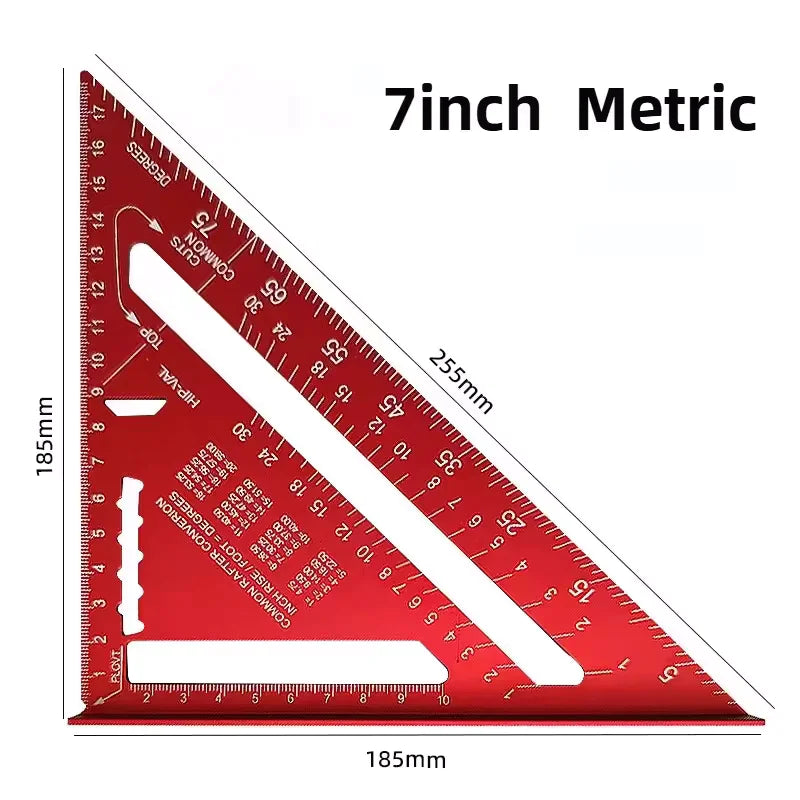 Aluminium Alloy 7/12'' Square Metric Triangle Ruler Made of Aluminium 90 Degree Thin Style Triangle Protractor