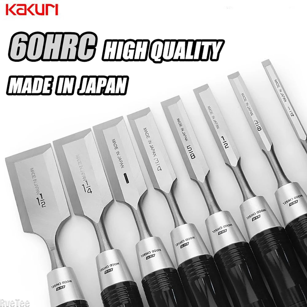 NEW Japan KAKURI High Quality High Carbon Vanadium Steel 60HRC Chisel for Carpenter Wood Working Carving Tools Set