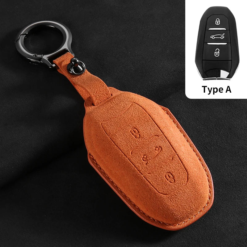 Leather Car Key Case Cover For Peugeot 308 408 508 Citroen C4L C6 C3-XR Picasso DS3 DS4 DS5 Shell Keychain For Peugeot