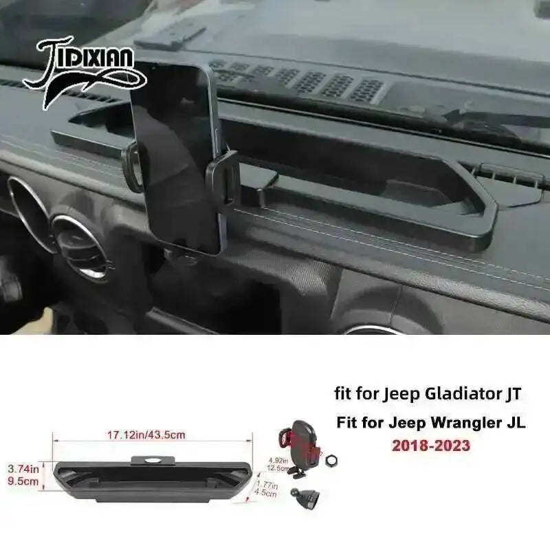 JIDIXIAN for Jeep Wrangler JL 4Xe for Gladiator JT 2018 2019 2020 2021 2022 2023 2024 2025 Dashboard Phone Holder Storage Box