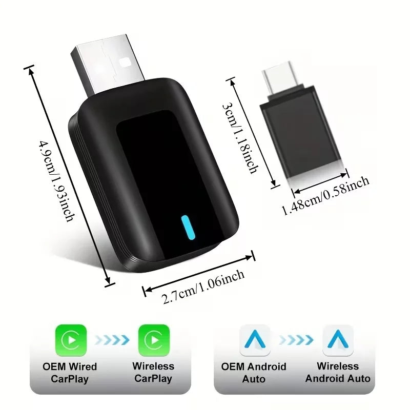 Wireless CarPlay Adapter Convert Wired CarPlay to Wireless for iPhone & Android Auto Plug & Play Low Latency, Fast Auto-Connect