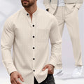 Men's Waffle-Knit Lounge Se Stand-Collar Long-Sleeve Jacket with Pockets&Drawstring Pants Versatile Comfortable Clothing Set for