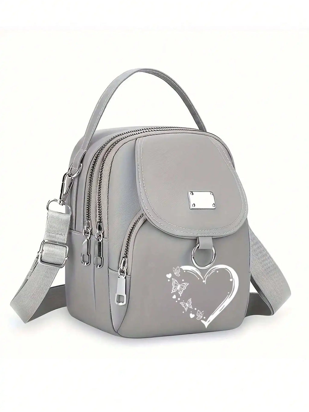 1pc Women's Nylon Shoulder Bag Heart Butterfly Pattern Casual Mini Crossbody Bag Adjustable Multi-Layer Solid Color Hand Bag
