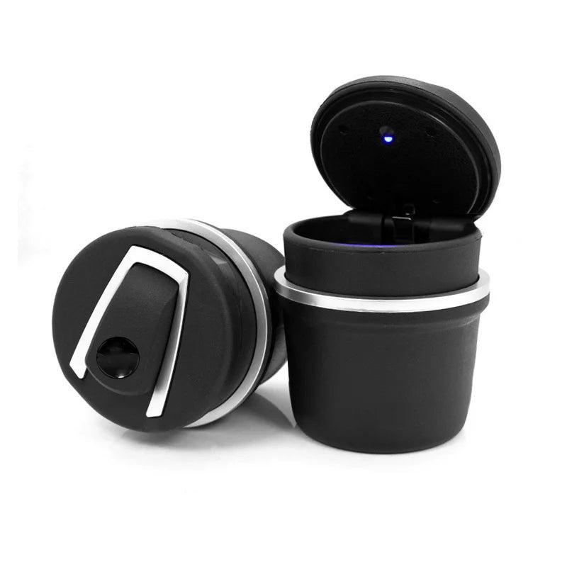 Car cigarette ash cylinder with built in LED light for smoke ash collection ideal for driver passenger use