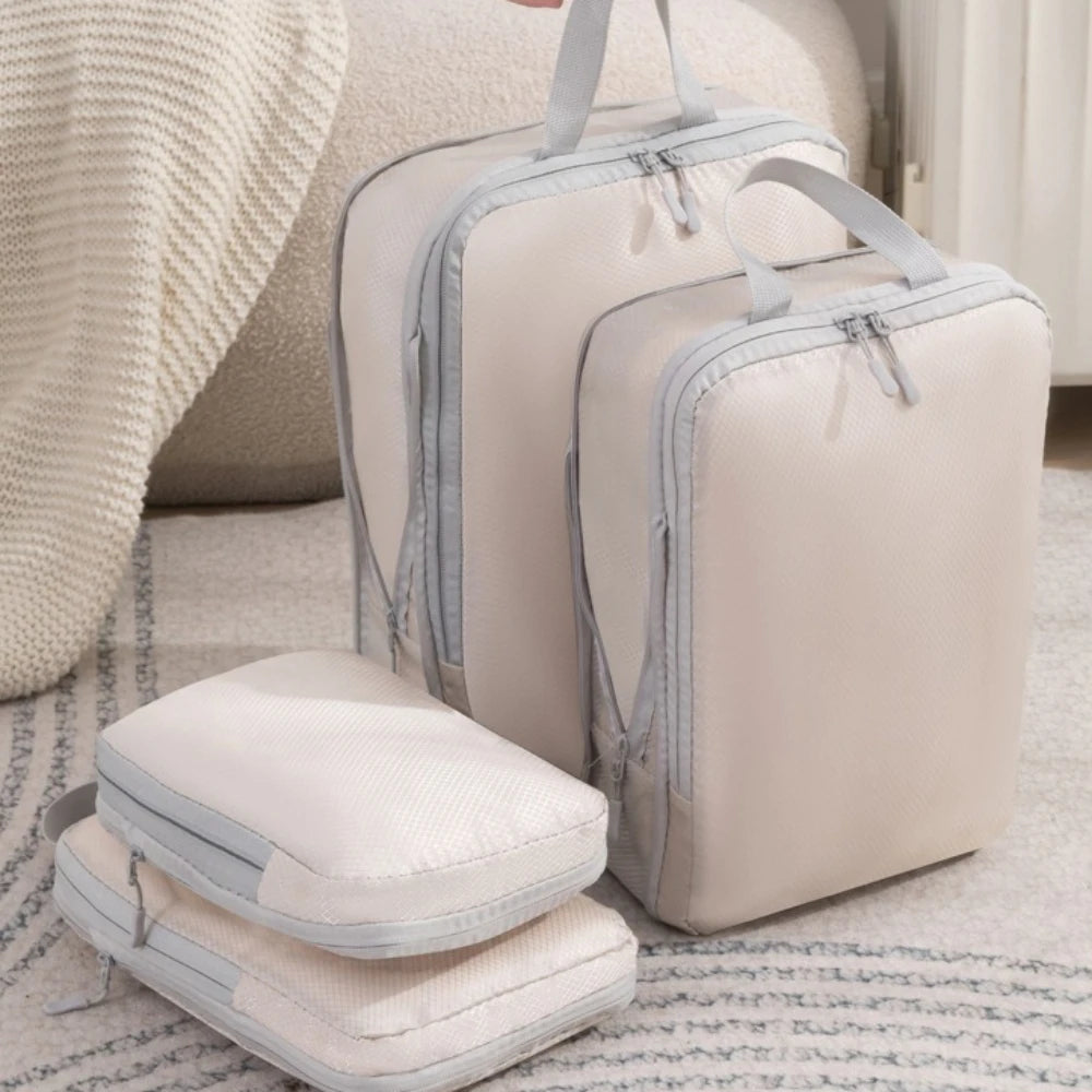 4-Piece Set Travel Clothing Storage Bags Compression Bags Expandable Travel Organizer for Clothing Toiletries Suitcase Organize