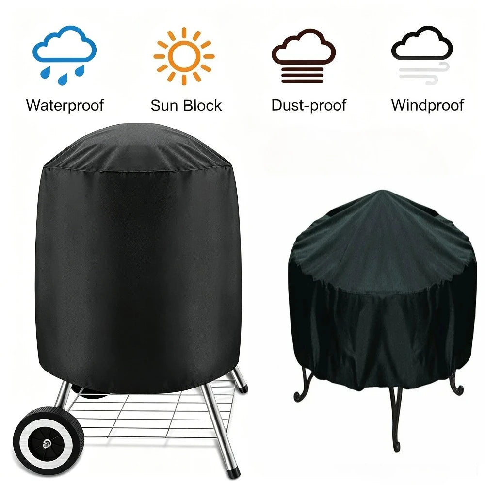 Waterproof Dome BBQ Cover for Weber Charcoal Kettle & Char-Broil Grill, Heavy Duty Outdoor Smoker Cover with Drawstring