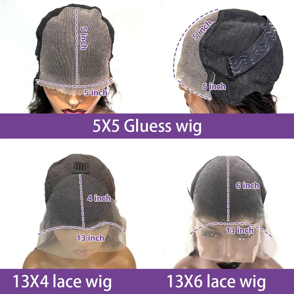 250 Density 13x4 13x6 HD Transparent Lace Frontal Wig Brazilian Wigs Human Hair 5x5 Gluess Wig Bone Straight Hair  For Women