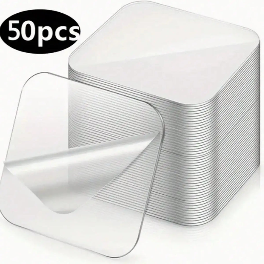 50pcs Double Sided Wall Sticker, Waterproof Adhesive Tape, Square Nano Transparent Tape Sticker, Multi-purpose Double-sided Tape, Strong Adhesive Patch For Household, Home Essentials