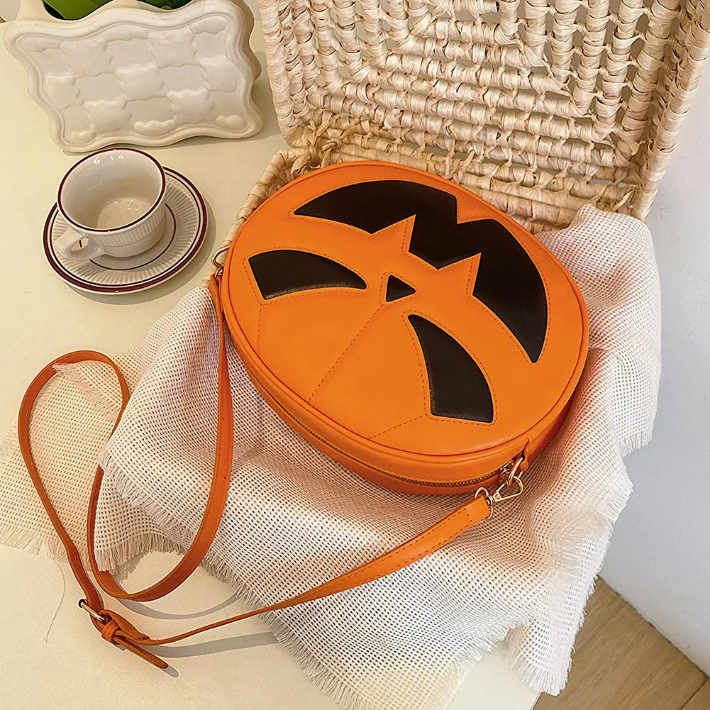 Shoulder Bag for Women Men Pumpkin Crossbody Bag PU Leather Adjustable Strap Sling Bag Zipper Halloween Purse