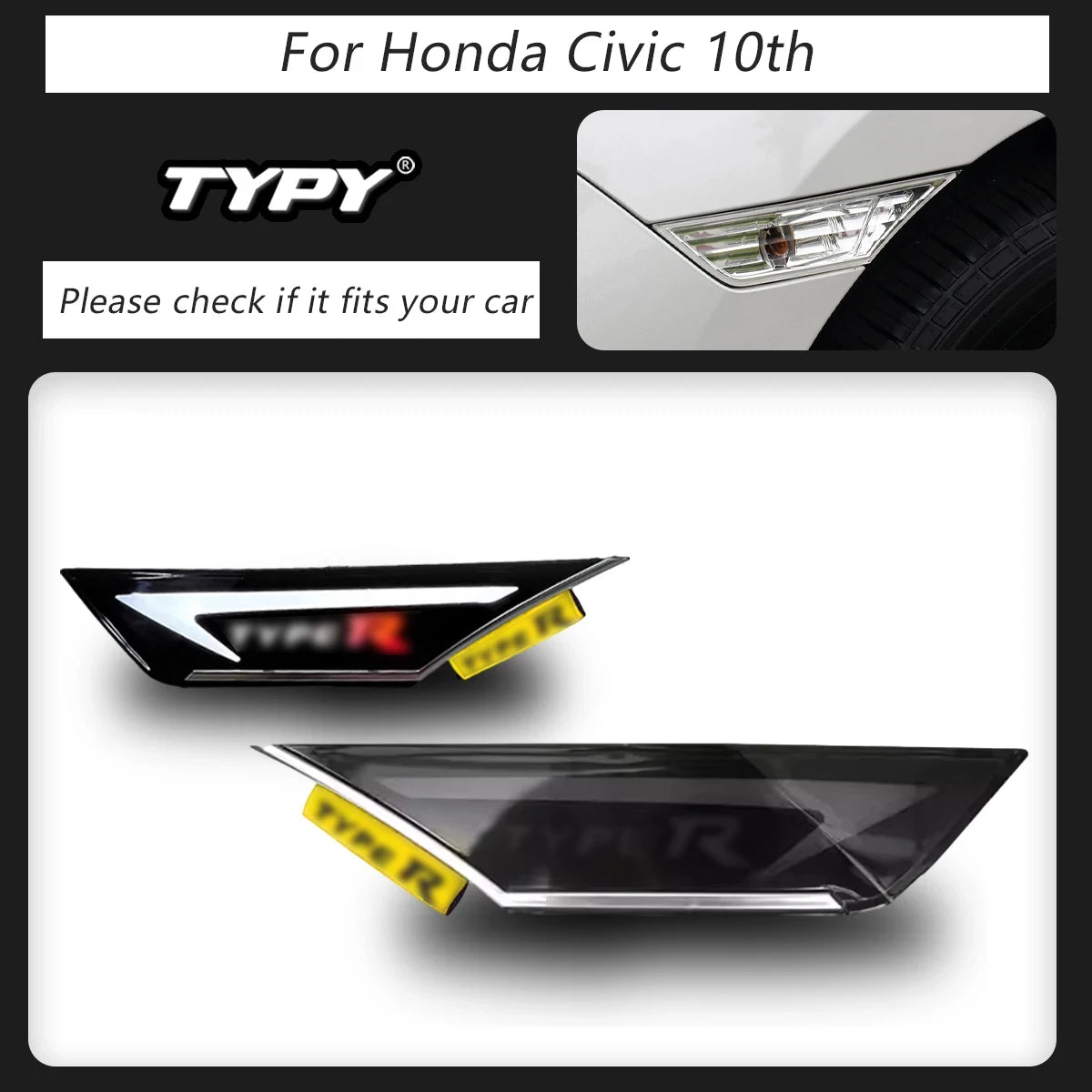 2 PCS Car Lights Daytime Running Light For Honda Civic Marker Side Lamp 10th Gen 2016-2021 Hatchback Type R Si Turn Signal Light