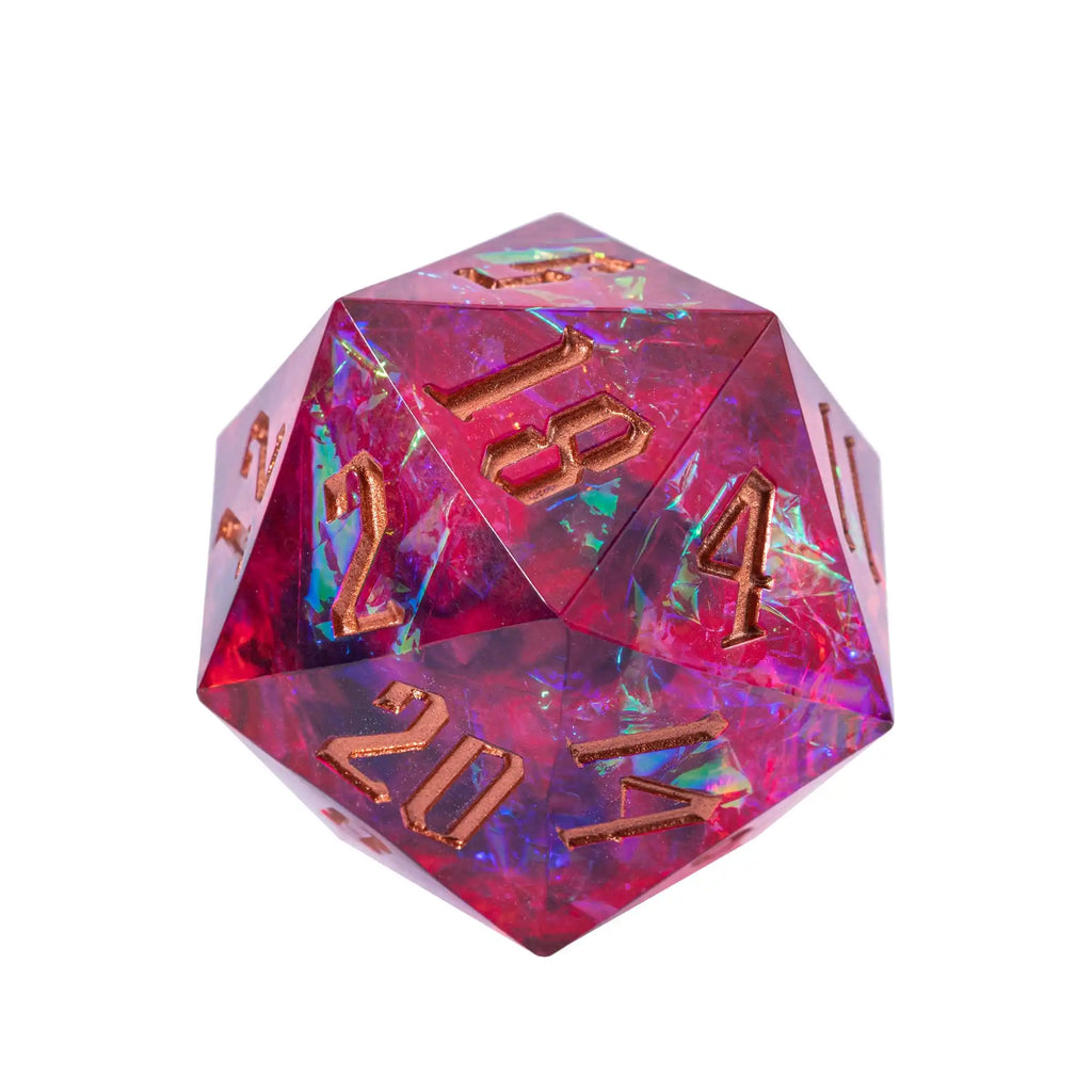 Cusdie 33mm Rainbow Film D20 Dice, 20 Sided Resin Sharp Edges Dice, Single D20 Polyhedral Dice, for Role Playing Board Game