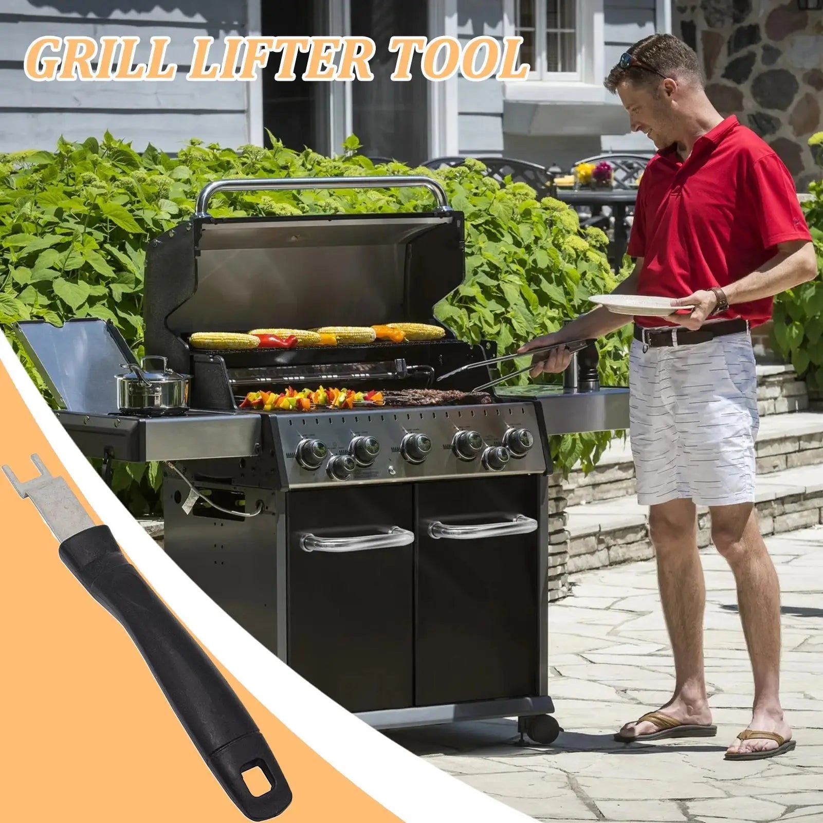Grill Grate Lifter Tool Grill Grate Lifter Gripper Stainless Steel BBQ Cooking Accessories for Camping Backyard Barbecue Picnic
