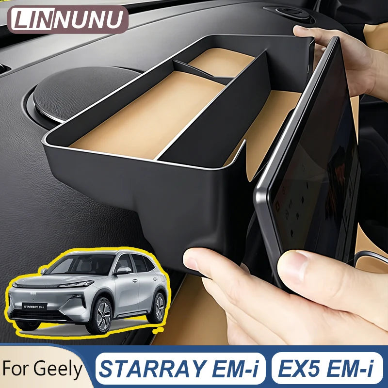 LINNUNU Car Storage Box Behind Dashboard Screen For Geely STARRAY EM-i EX5 EM-i 2026 Galaxy Starship 7 Tray Interior Accessories