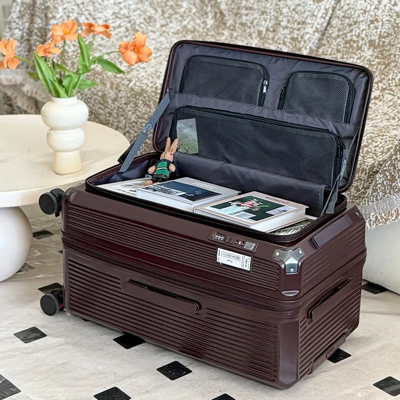 Expandable Large Size Travel Suitcase 32/34 inch Side Opening Large Deep Compartment Five-Wheel Luggage Thickened valise voyage
