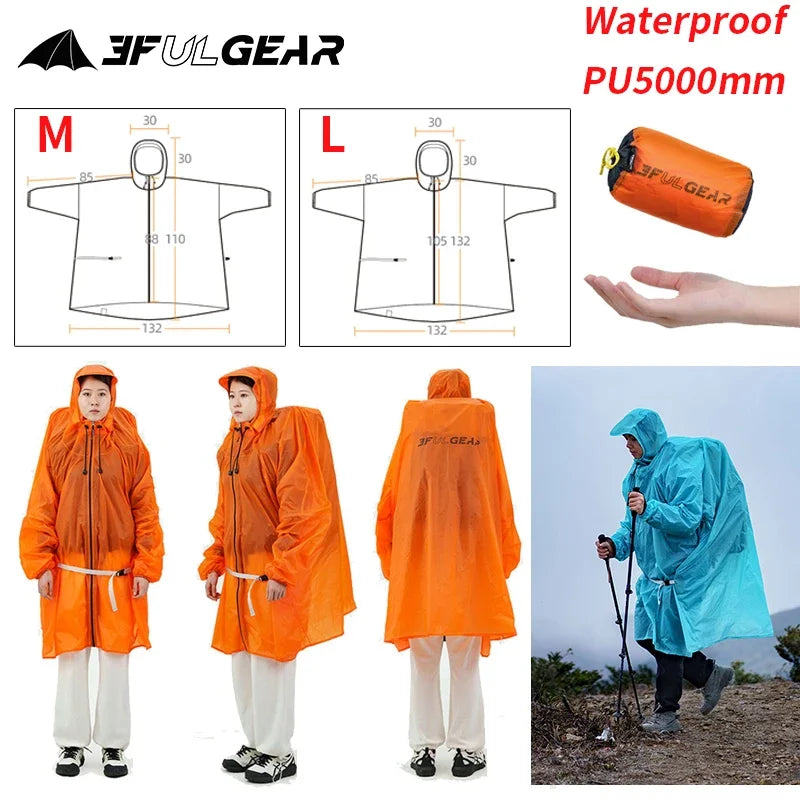 3F UL GEAR Zipper Raincoat 15D Nylon/210T Polyester Waterproof Jacket Ultralight Outdoor Cycling Camping Hiking Rain Poncho Coat