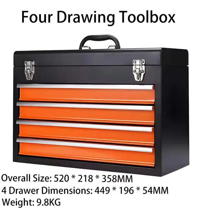 Portable Metal Tool Box With 3 4 Drawers Waterproof Design For Electrician Maintenance And Home DIY Projects