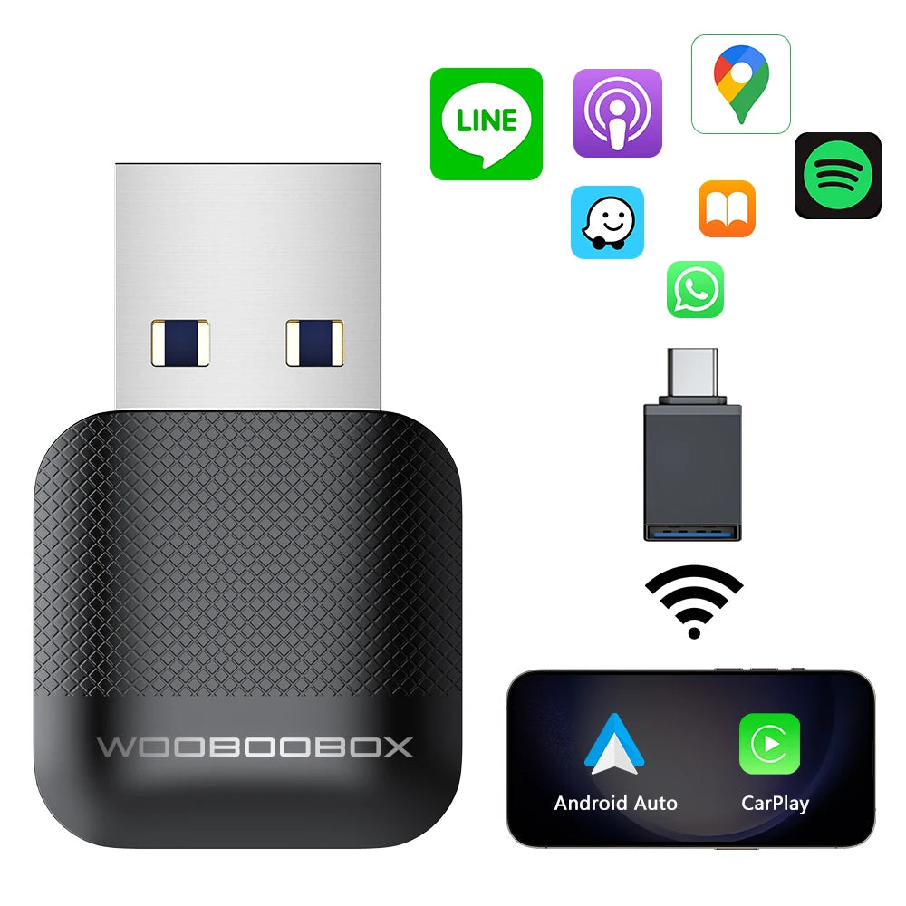 Wireless CarPlay Adapter for iPhone Android Auto, 5.8GHz Plug & Play CarPlay Dongle, Auto Connect Car Wireless Adapter