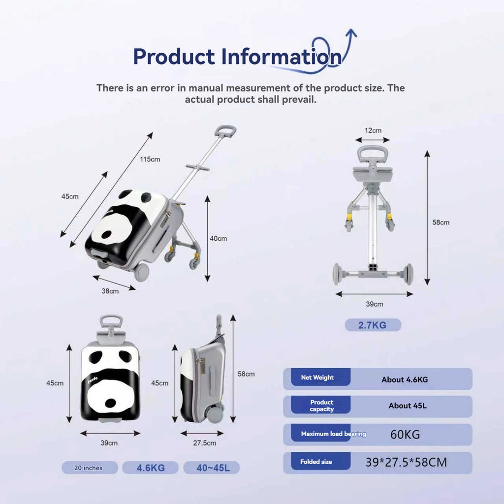 1-Piece Set of Children's Luggage That Can Be Used as a Ride-On Suitcase and Carry-On Travel Suitcase, a Travel Essential That Can Be Disassembled, Suitable for Children Aged 2-12