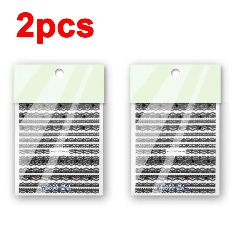 New 5D Black and White Lace Stripe Stickers for Nails Nail Ribbon Sticker Nail Stickers Self-adhesive Decorative Sticker ZJT21