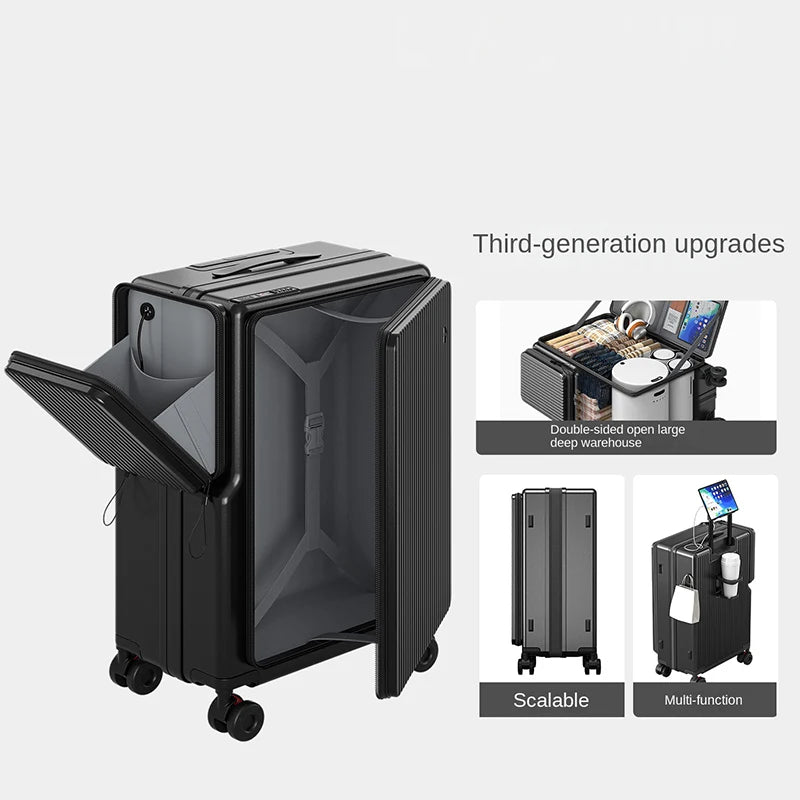 New Double-Opening Travel Suitcase 20 inch Carry-On Suitcase Expandable Multi-Functional Luggage Explosion-proof Zip 22-26 inch