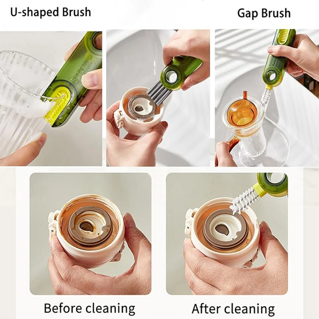 1Piece 3 in 1 Bottle Cup Lid Brush Straw Cleaner Tool Multi-Functional Crevice Cleaning Brush