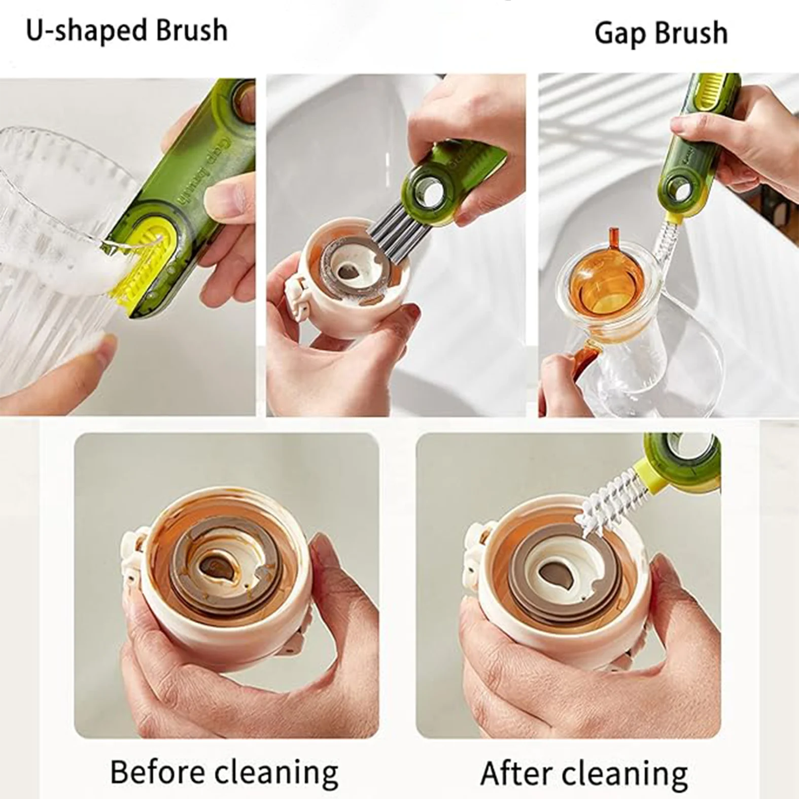 1Piece 3 in 1 Bottle Cup Lid Brush Straw Cleaner Tool Multi-Functional Crevice Cleaning Brush