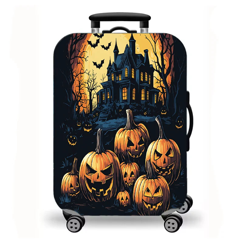 Luggage Cover, Halloween Pumpkin Witch Castle Print Stretch Suitcase Protector, Washable Anti-Scratch Travel Baggage Cover