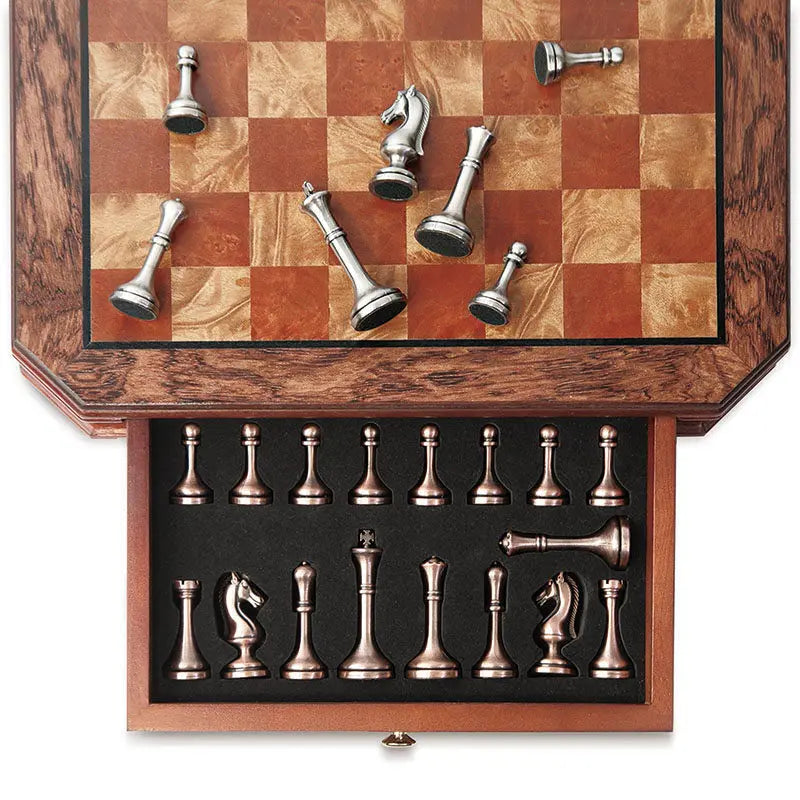 High-end chessboard 30.5cm/12inch international chess set with metal pieces includes 2 additional queens. various holiday gifts.