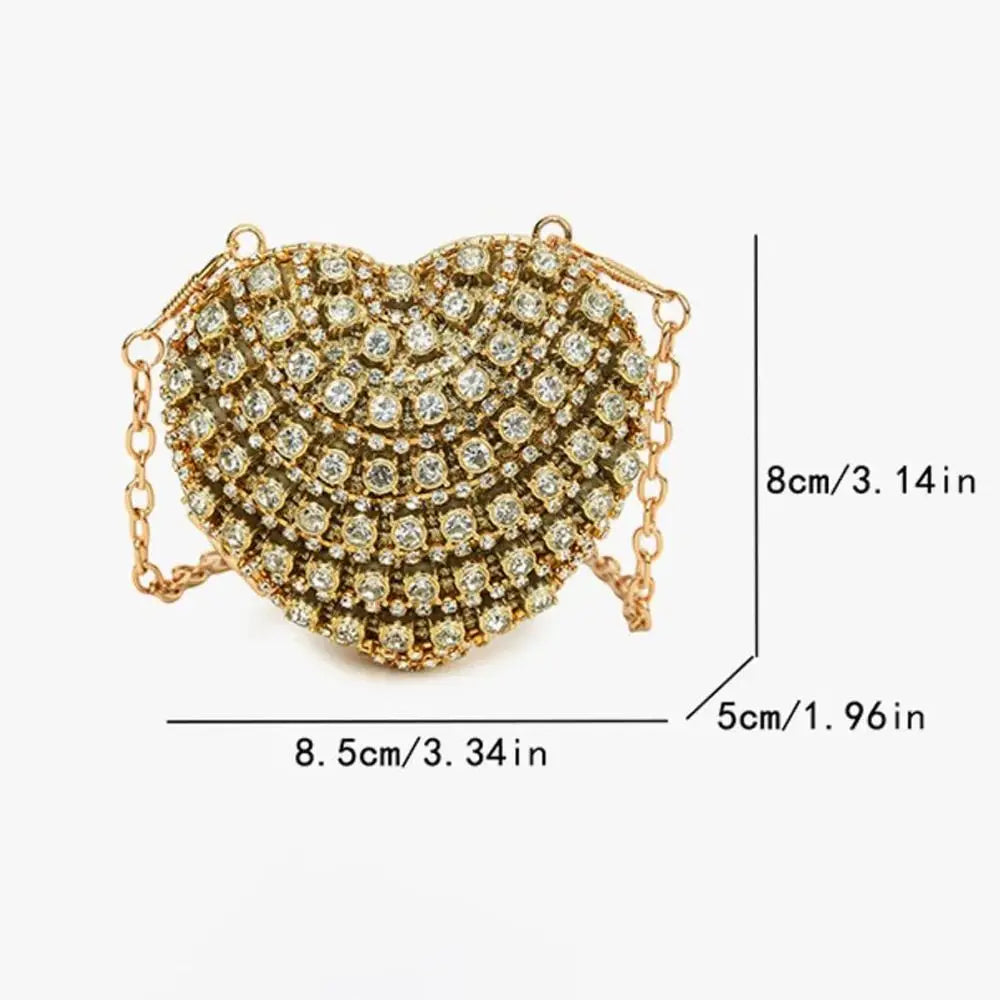 Luxury Rhinestones Ladies Evening Bag Mini Heart Shape Shoulder Bag Portable Handle Rhinestone Handbags Evening Wedding Party