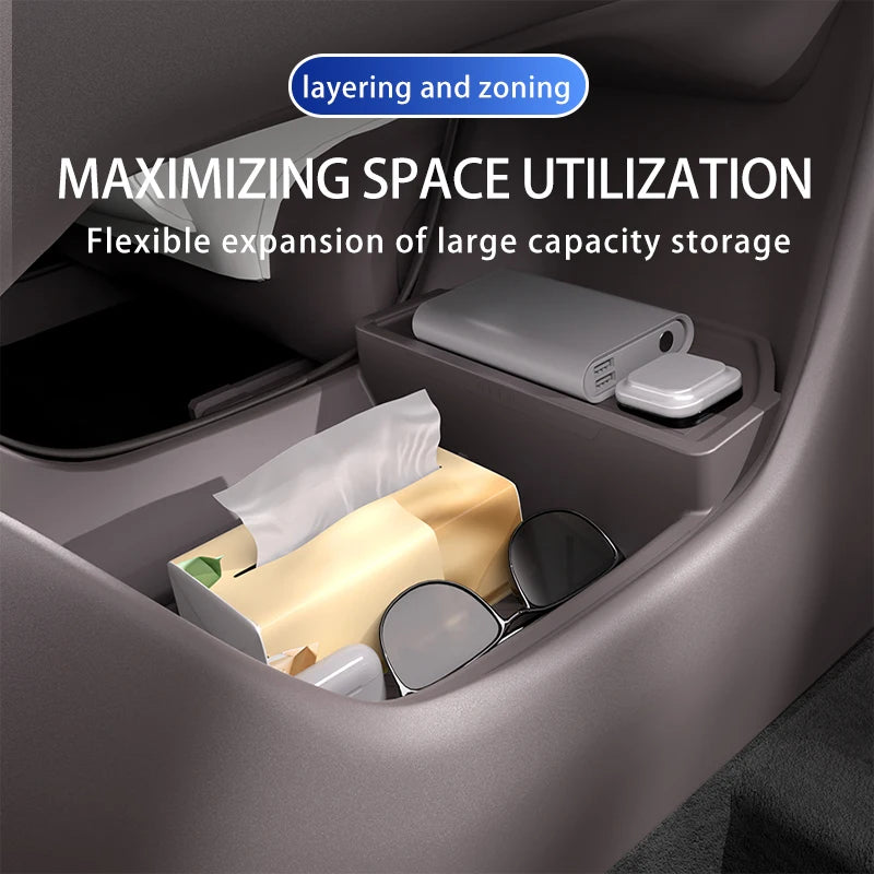 For ZEEKR 7X 2025 The storage box below the center console Double-layer silicone storage box Car interior accessories