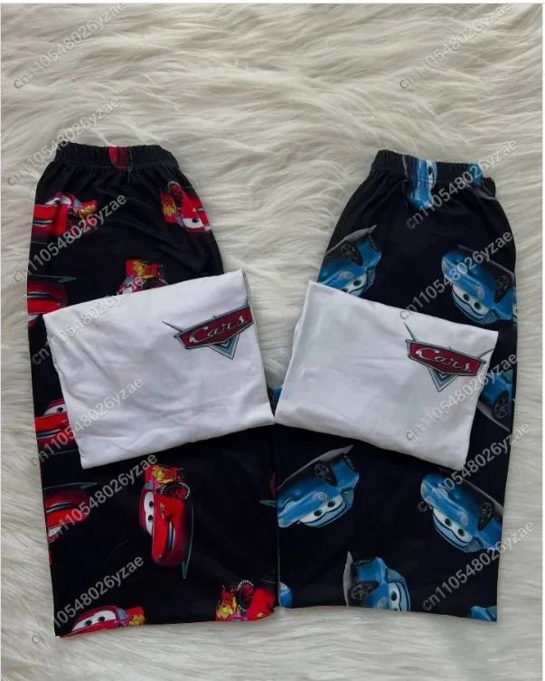 2026 New Summer Couples Matching McQueen&Sally  Pajama Set T Shirt Pants Family Sleepwear Adults Kids Outfit Kit Tops